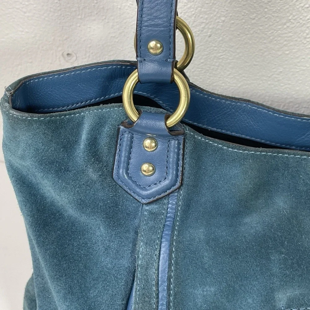 Coach Campbell Belle Teal Suede Leather Purse Carryall Shoulder Bag F1381 F24688